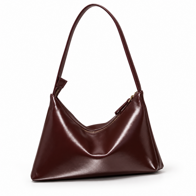 Elegant Wine Coffee Glossy Shoulder Bag-1