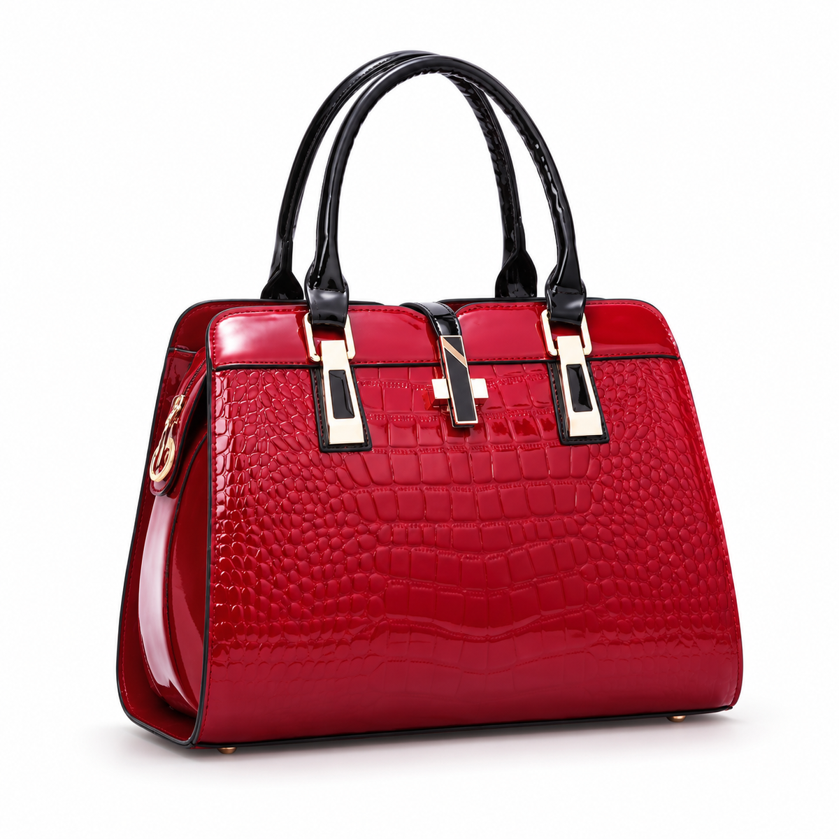 Glossy Red Crocodile Embossed Handle Handbag-1