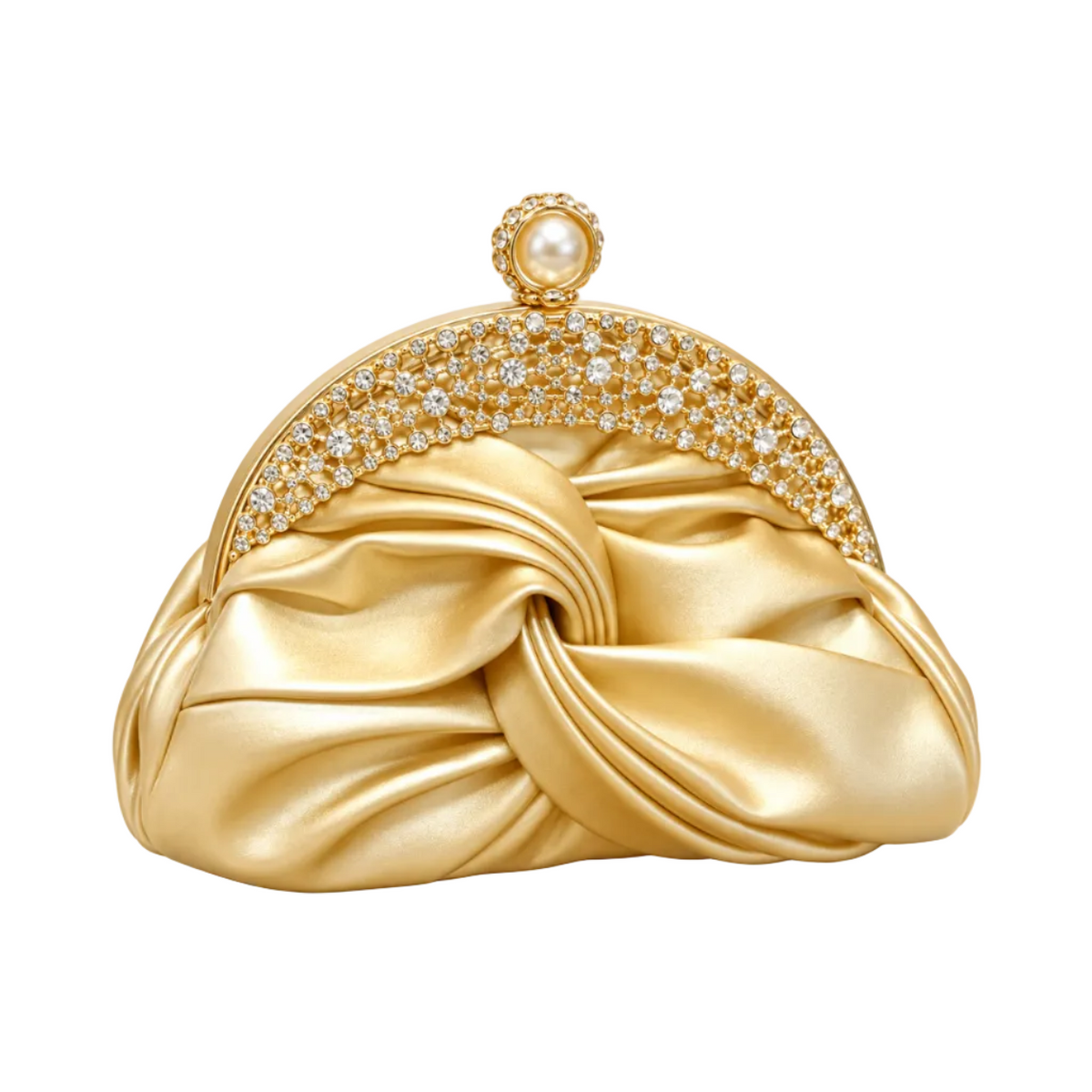 Gold Satin Rhinestone Pearl Evening Clutch-1