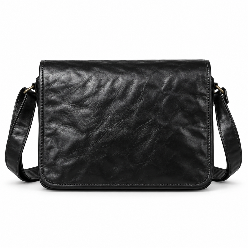 Classic Black Leather Flap Satchel Bag-2