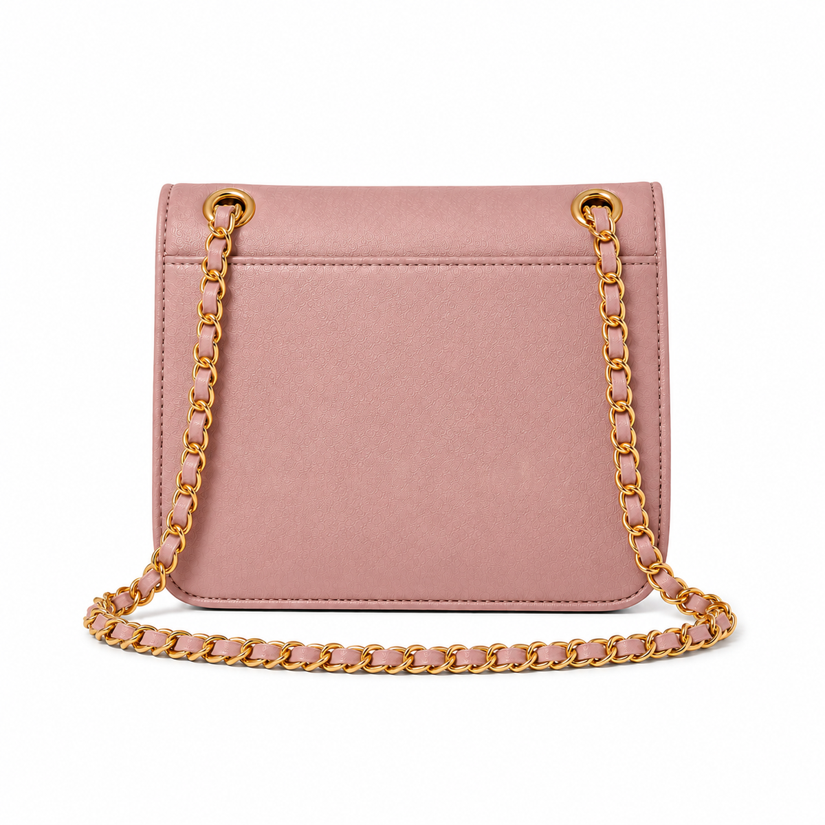 Blush Pink Textured Chain Shoulder Bag-4