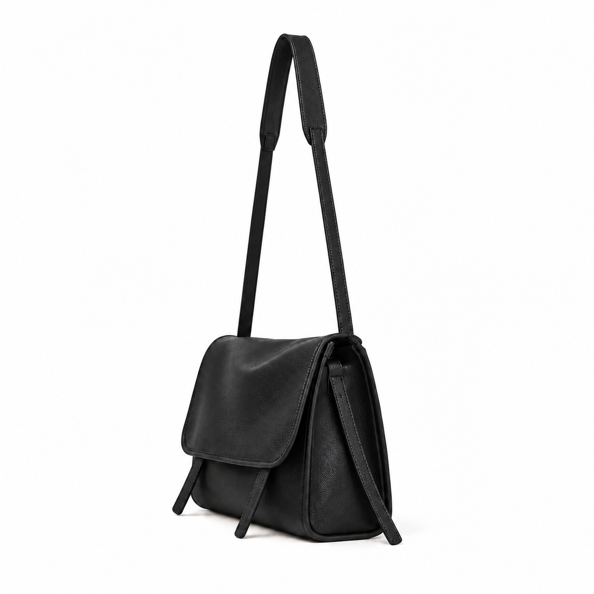 Women’s Black Textured Flap Messenger Bag-2