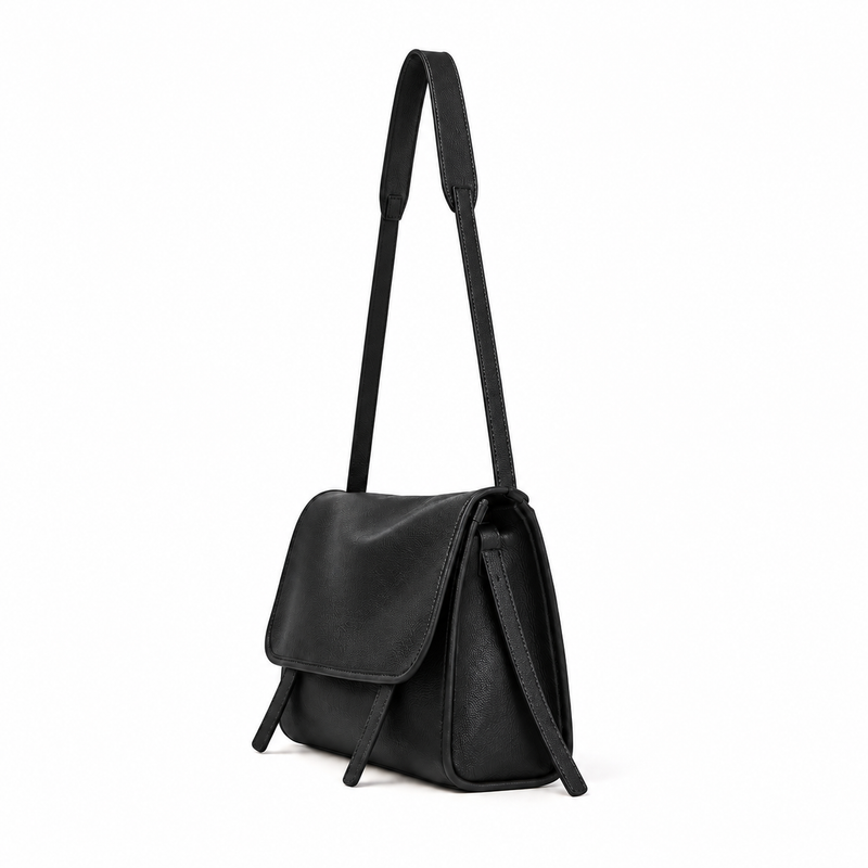 Women’s Black Textured Flap Messenger Bag-2