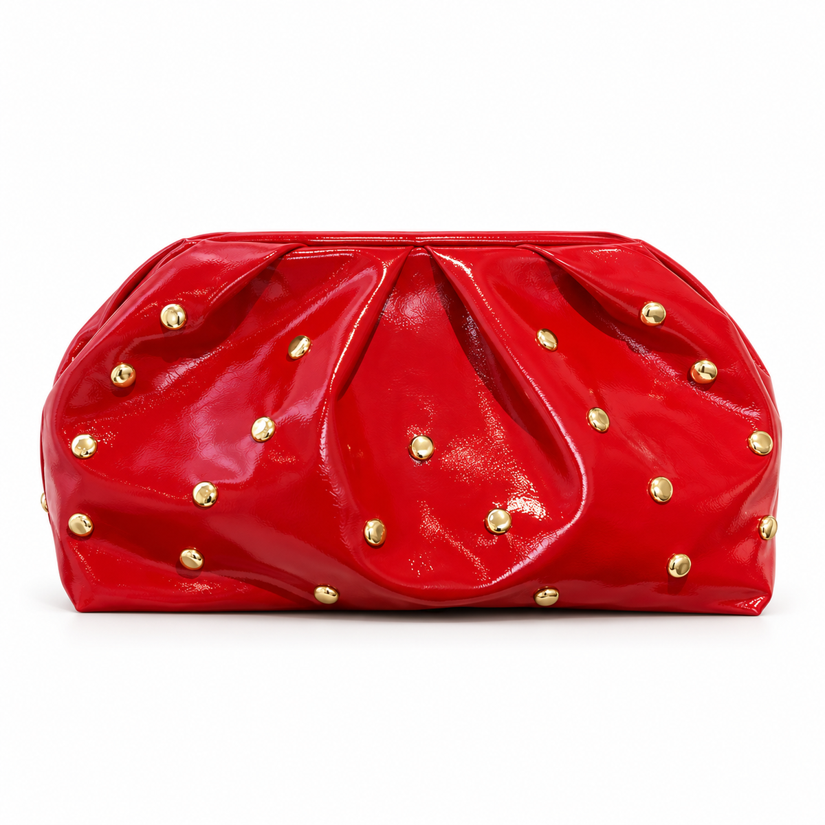Red Studded Leather Evening Clutch Bag-2