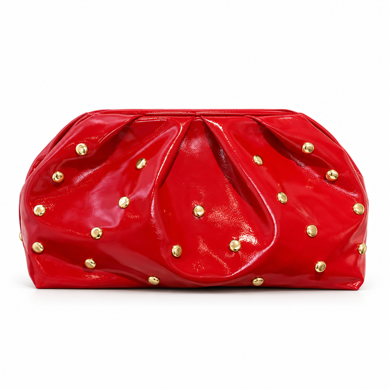 Red Studded Leather Evening Clutch Bag-2