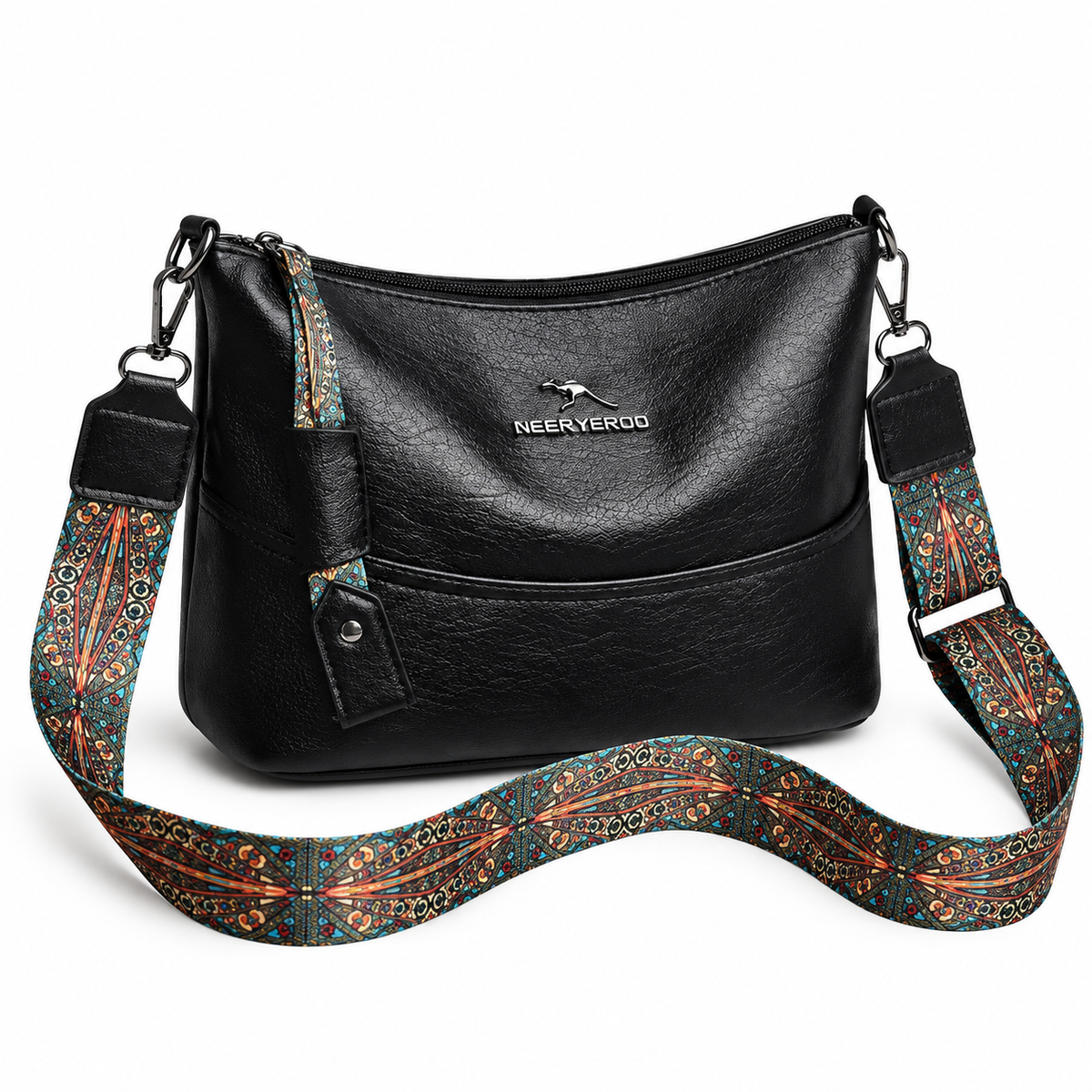 Black Crossbody Bag With Paisley Strap