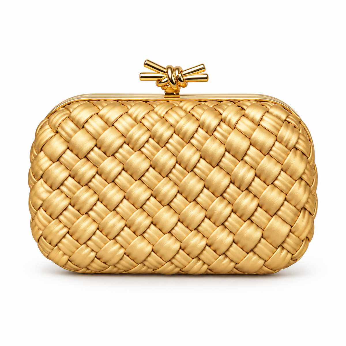 Gold Woven Clutch With Knot Clasp-4