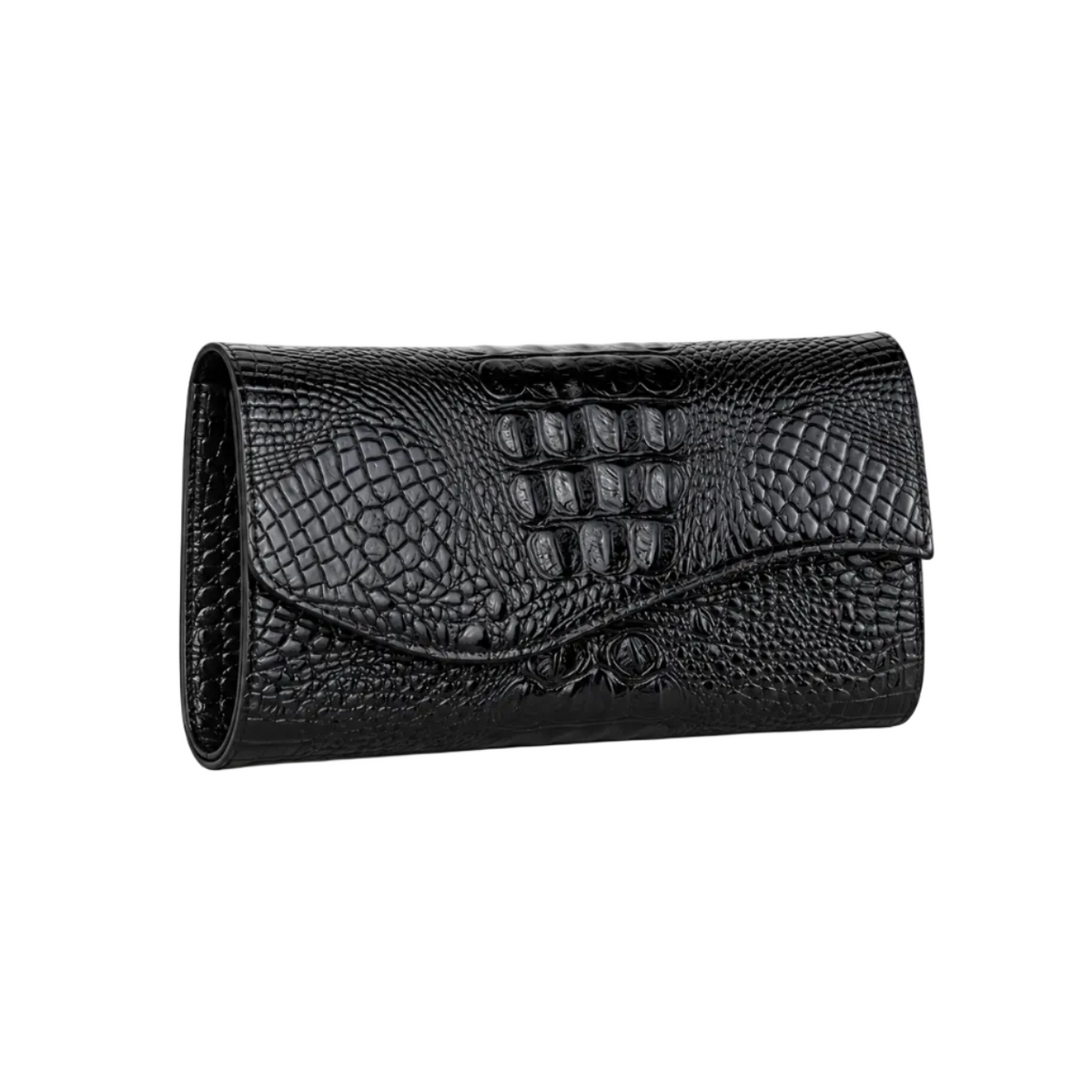 Black Crocodile Embossed Envelope Evening Clutch-1