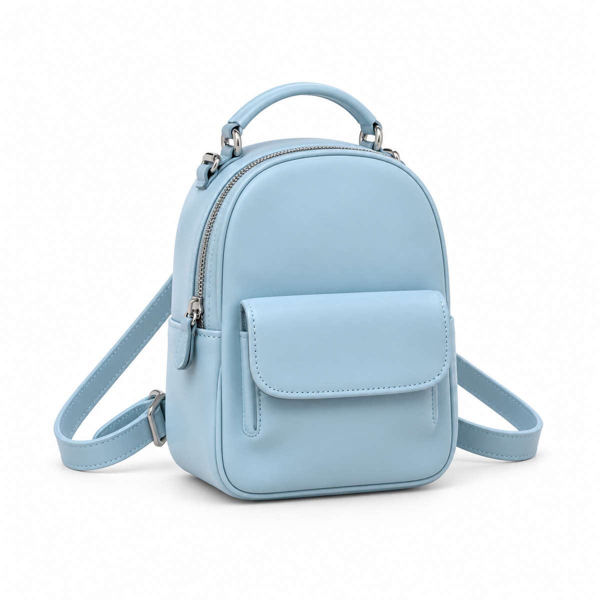 Powder Blue Vegan Leather Mini Backpack-1