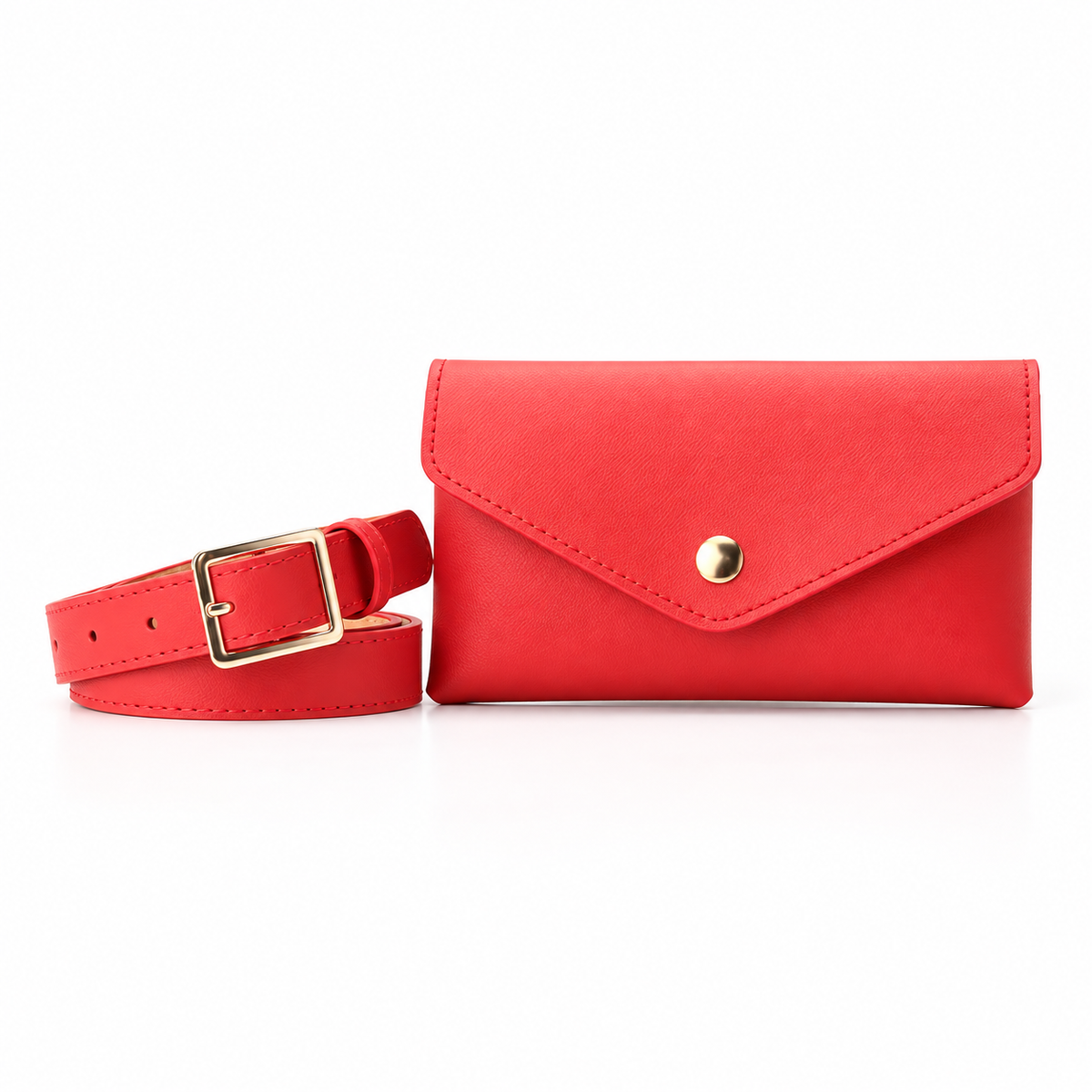 Coral Red Envelope Waist Bag With Belt-4