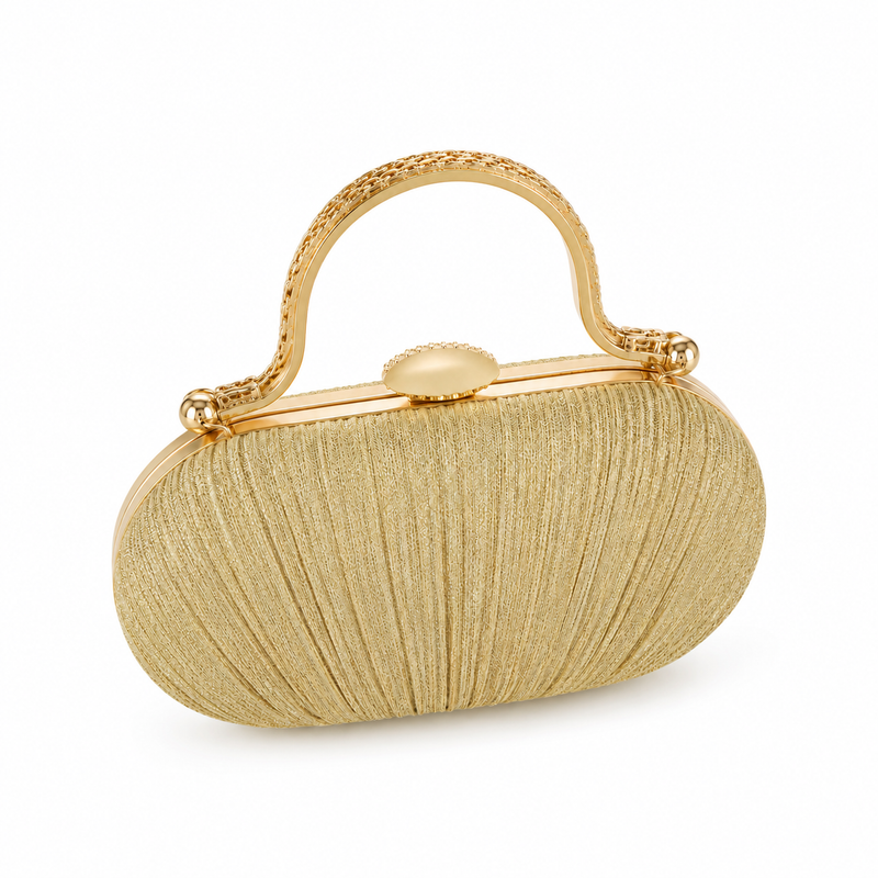 Luxury Gold Pleated Clutch with Metal Handle-4
