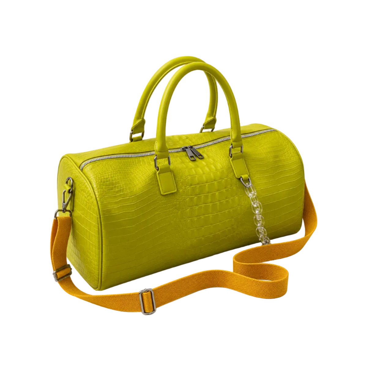 Chartreuse Crocodile Embossed Leather Duffel Bag-1