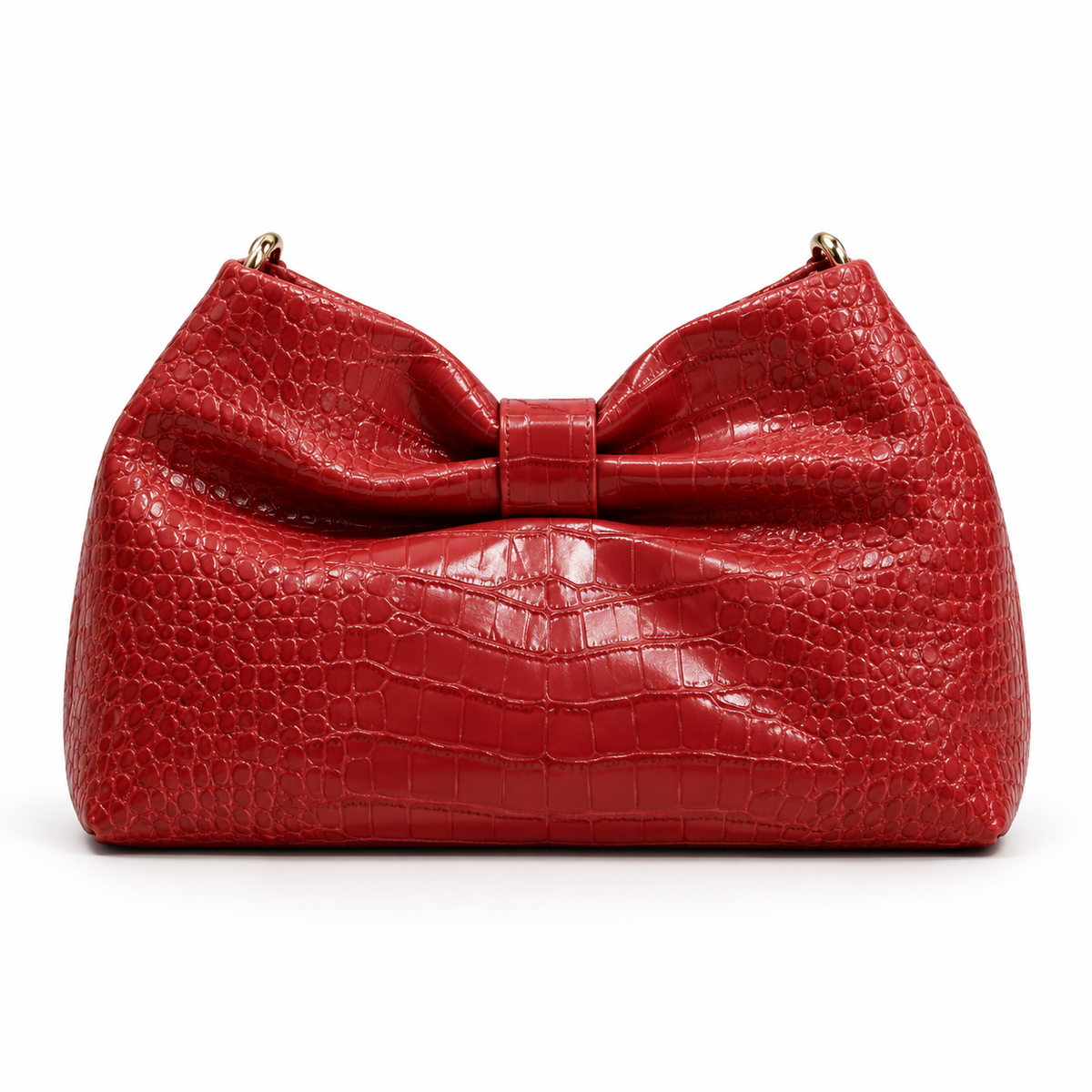 Elegant Red Crocodile Embossed Bow Crossbody Bag-2