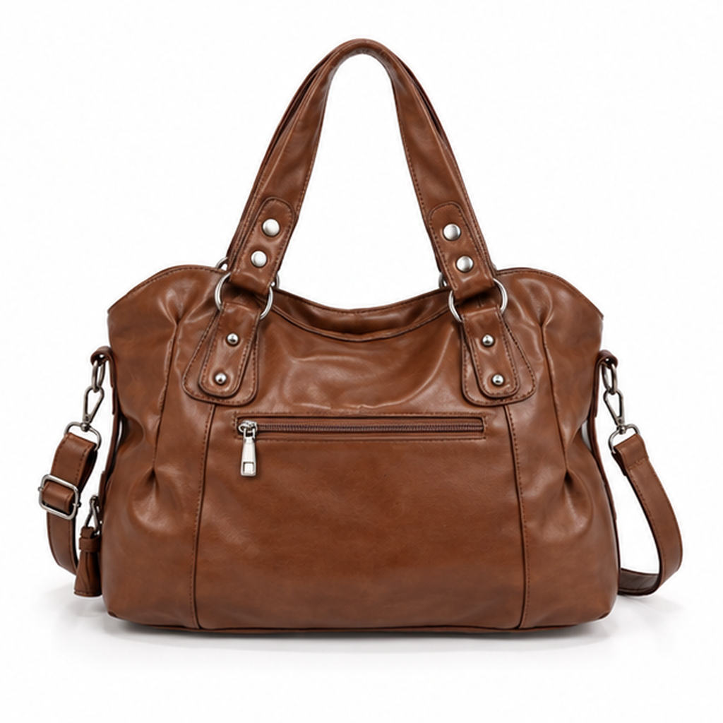 Vintage Coffee Lace-Up Leather Shoulder Handbag-2
