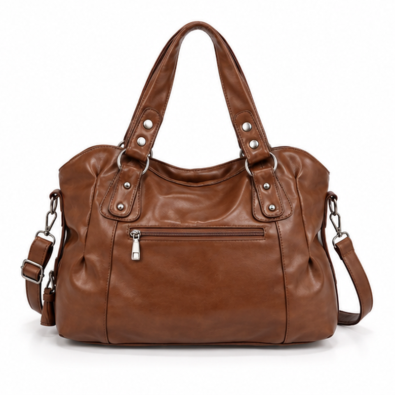 Vintage Coffee Lace-Up Leather Shoulder Handbag-2