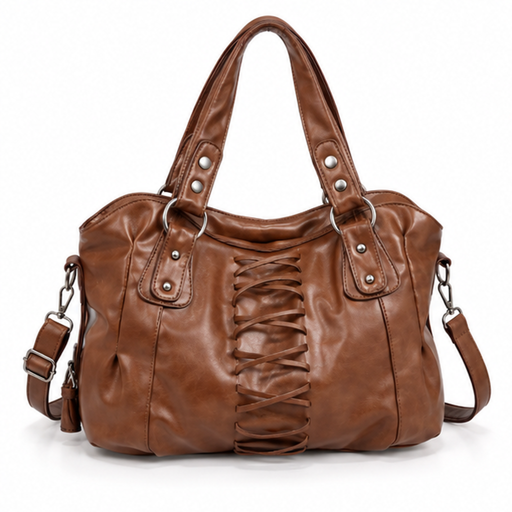 Vintage Coffee Lace-Up Leather Shoulder Handbag-4