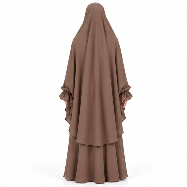 Elegant Coffee Brown Flowing Women's Khimar-4