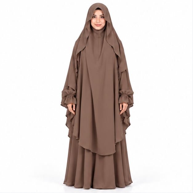 Elegant Coffee Brown Flowing Women's Khimar-1