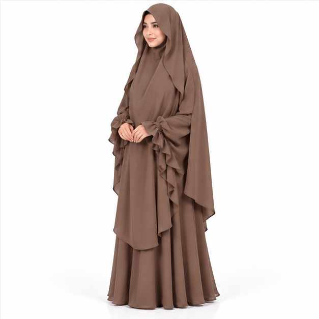 Elegant Coffee Brown Flowing Women's Khimar-2