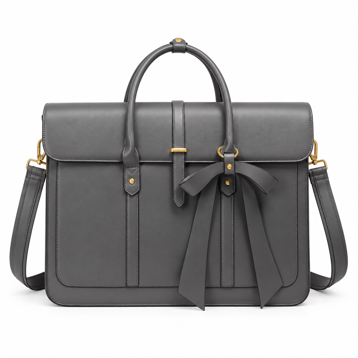 Grey Bow Detail Leather Laptop Bag-4
