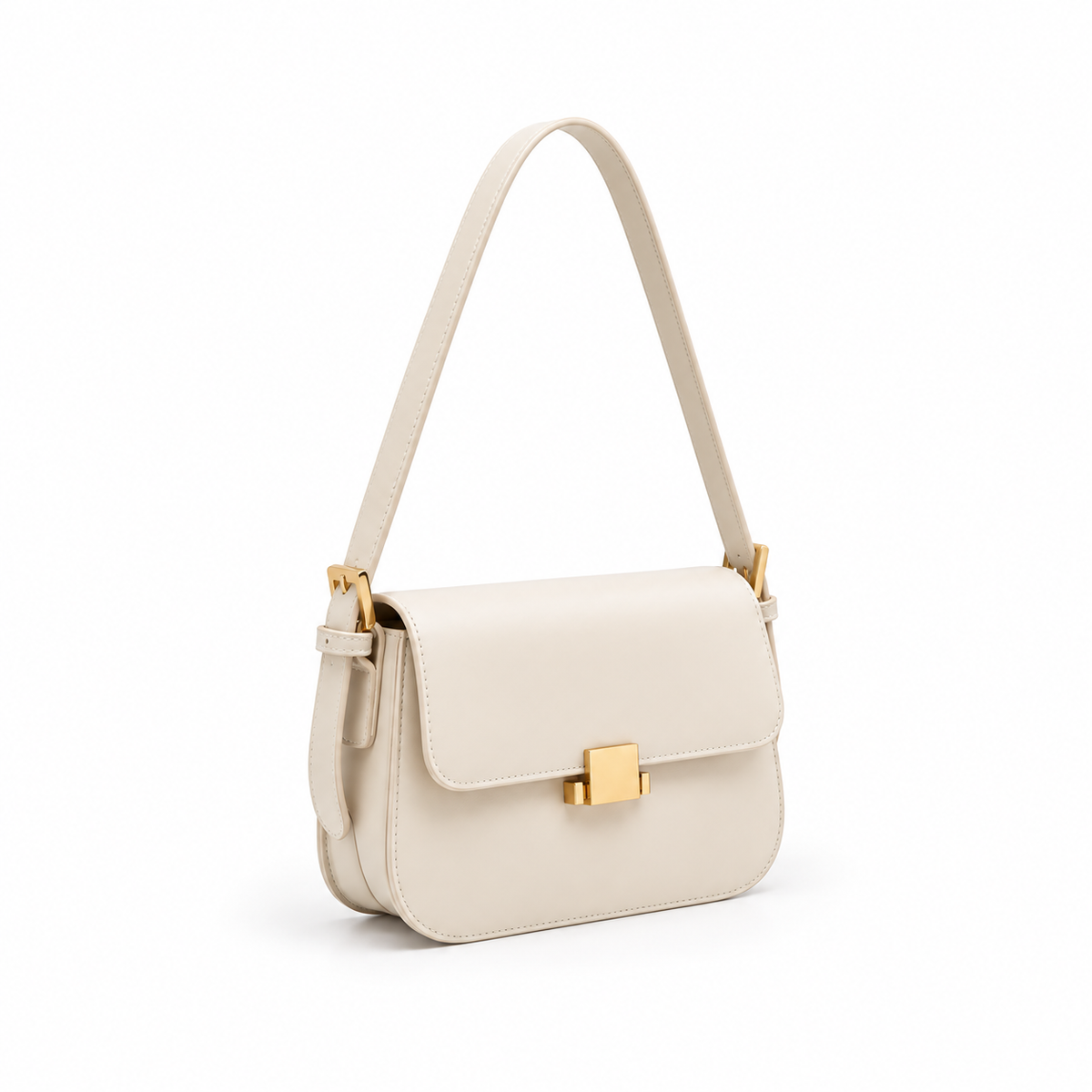 Elegant White Structured Leather Shoulder Bag