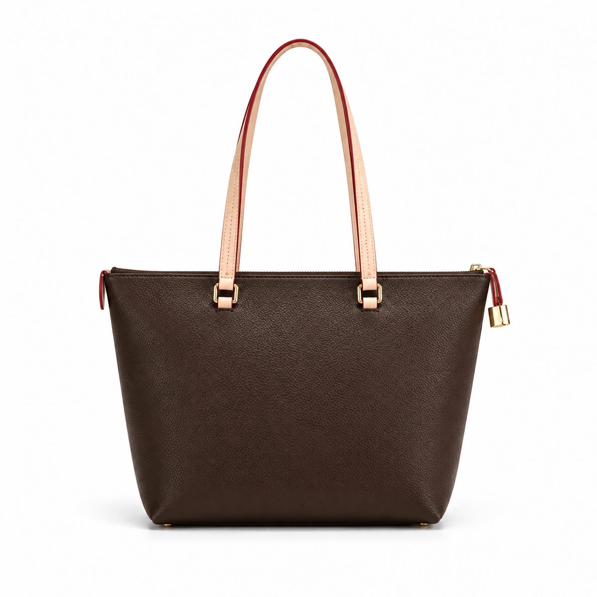 Elegant Brown Zip Detail Tote Handbag-2