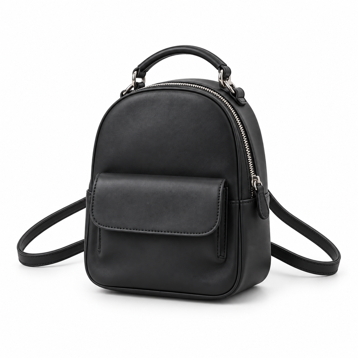 Black Vegan Leather Mini Backpack Bag-3