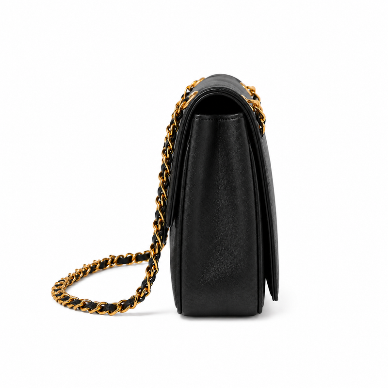 Black Textured Chain Strap Shoulder Bag-3