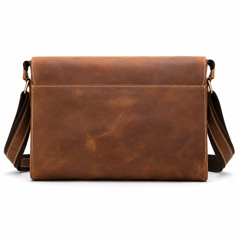 Vintage Brown Leather Laptop Messenger Bag-2
