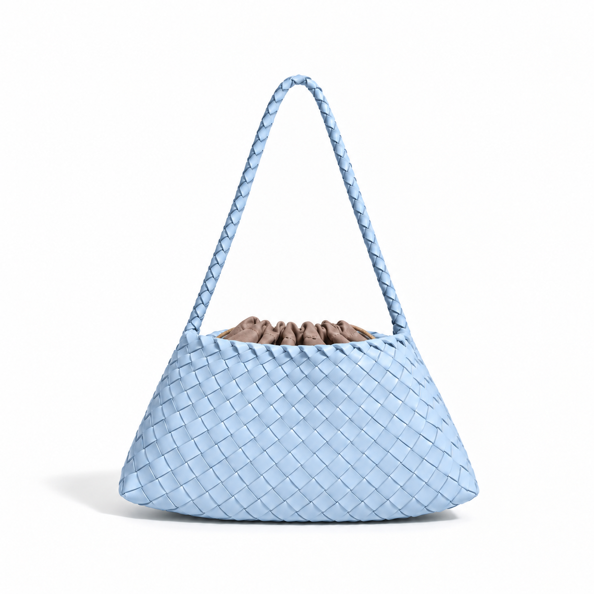 Light Blue Woven Drawstring Shoulder Bag