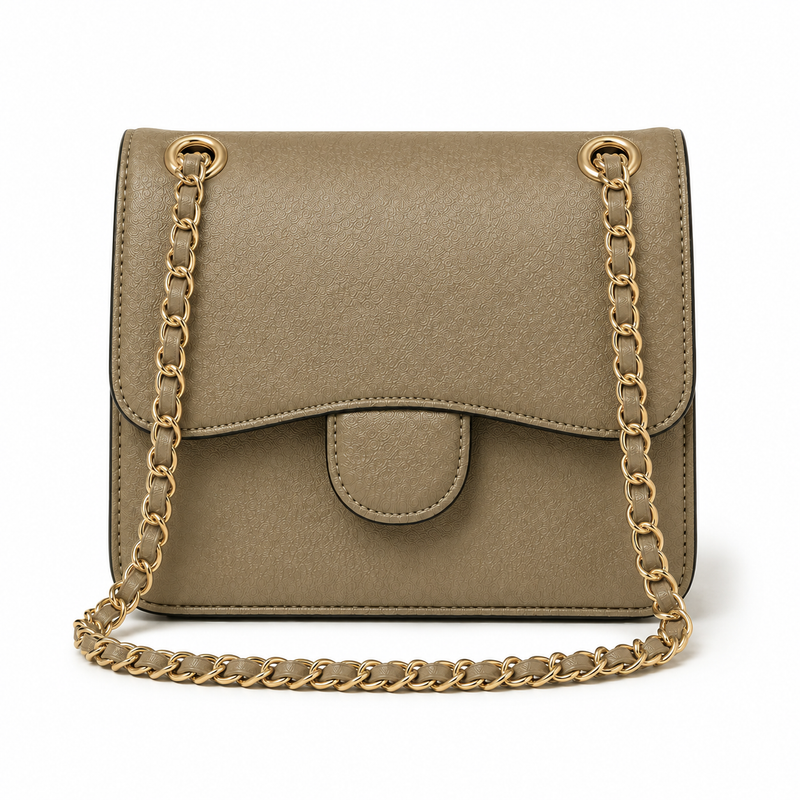 Khaki Textured Chain Strap Shoulder Bag-1