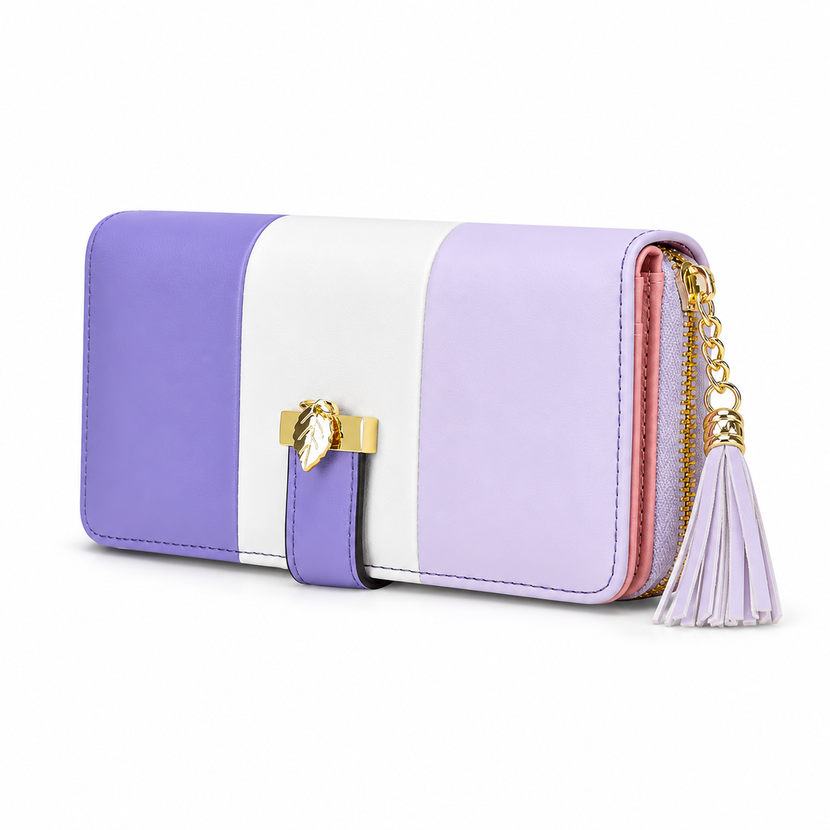 Lavender Colorblock Wallet With Tassel Charm-3