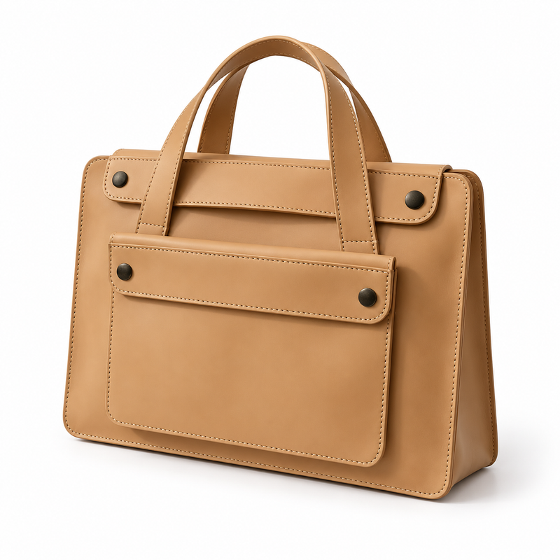 Khaki Leather Laptop Bag With Handles-3
