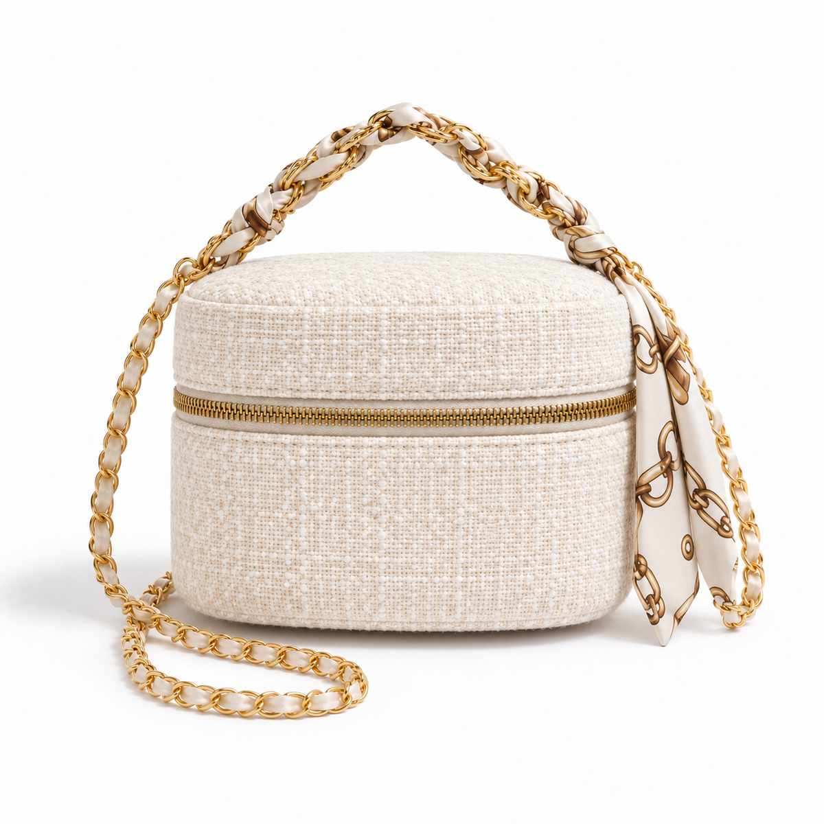 Ivory Textured Crossbody Bag With Scarf