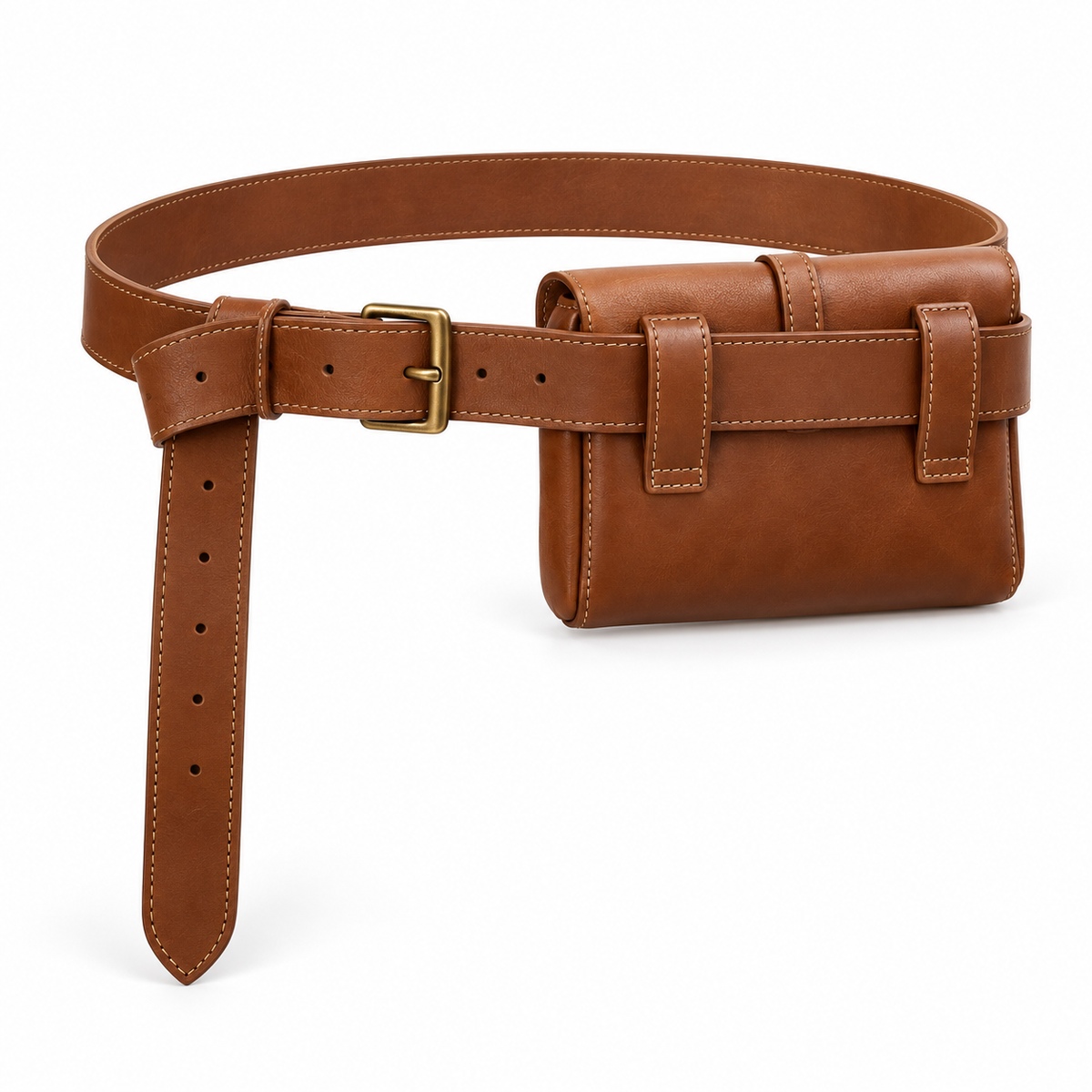 Vintage Brown Studded Waist Belt Pouch-3