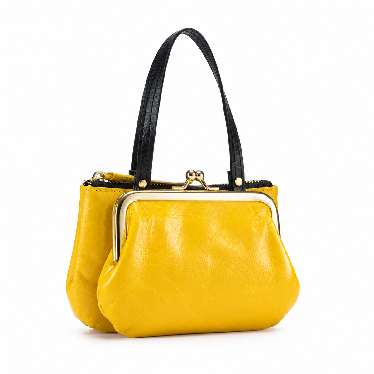 Yellow Kiss Lock Double Handle Clutch-1