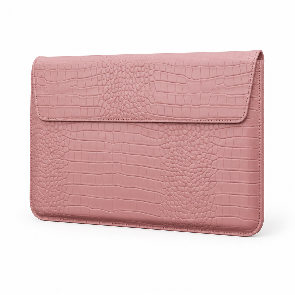 Pink Crocodile Embossed Leather Laptop Bag-3