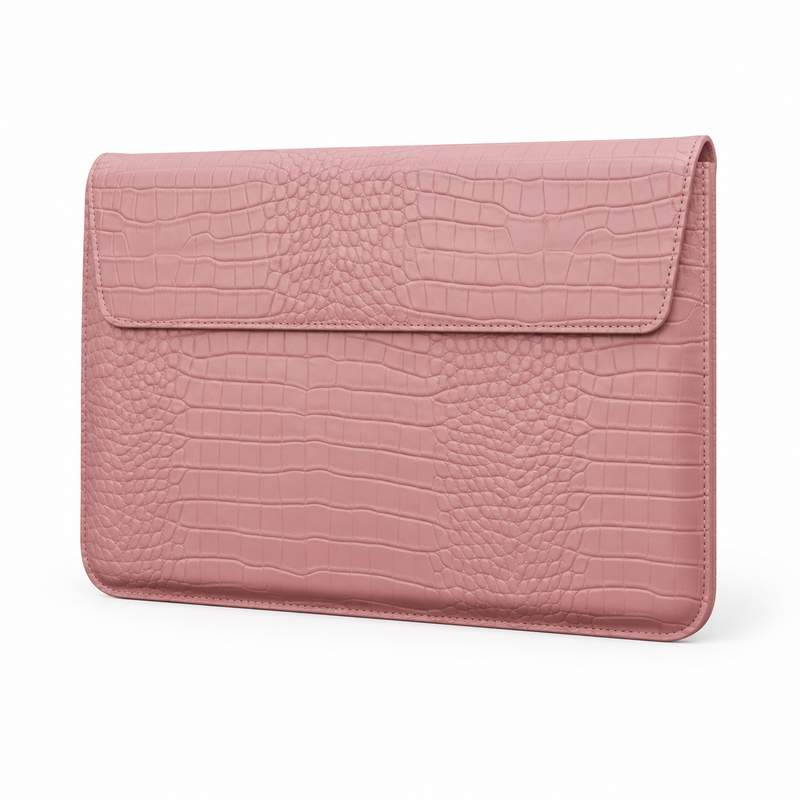 Pink Crocodile Embossed Leather Laptop Bag-3