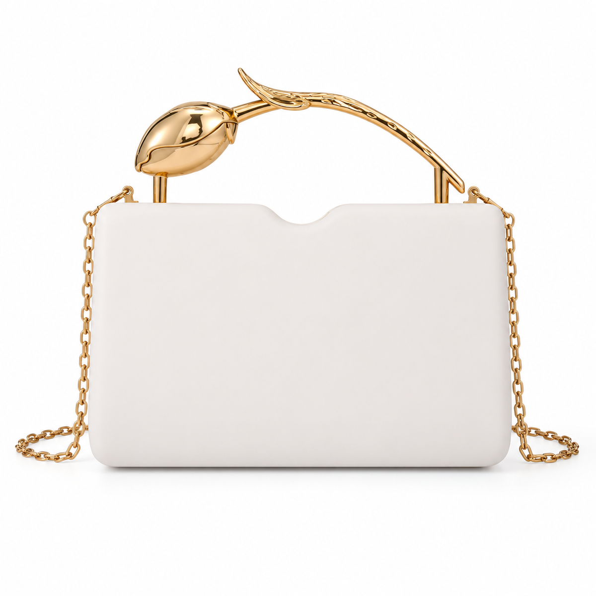 Ivory Vegan Leather Tulip Handle Bag-2
