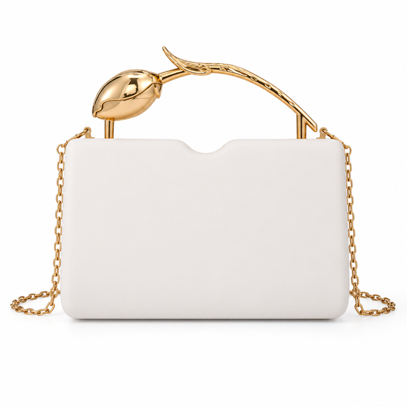 Ivory Vegan Leather Tulip Handle Bag-2