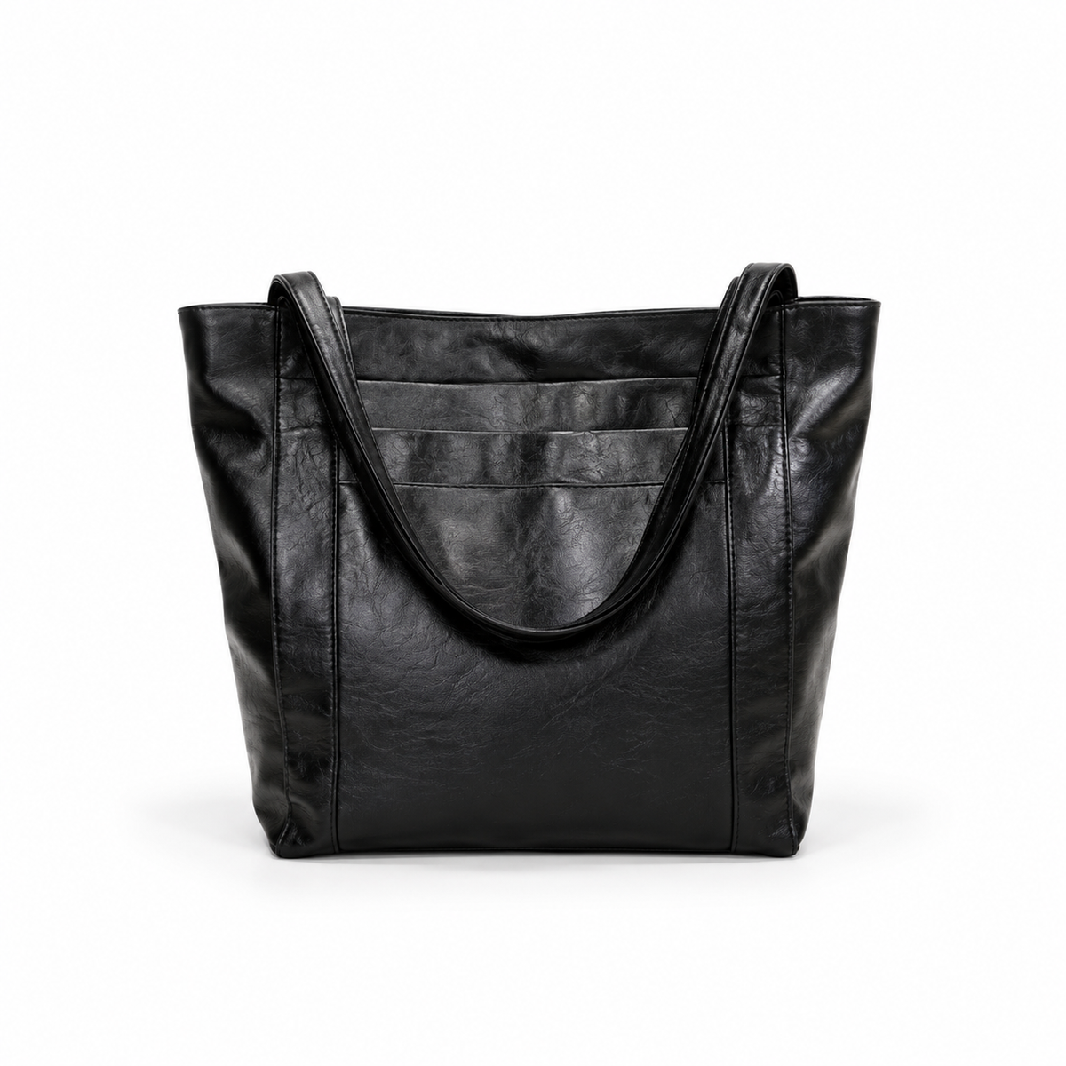 Classic Black Leather Everyday Tote Bag-4