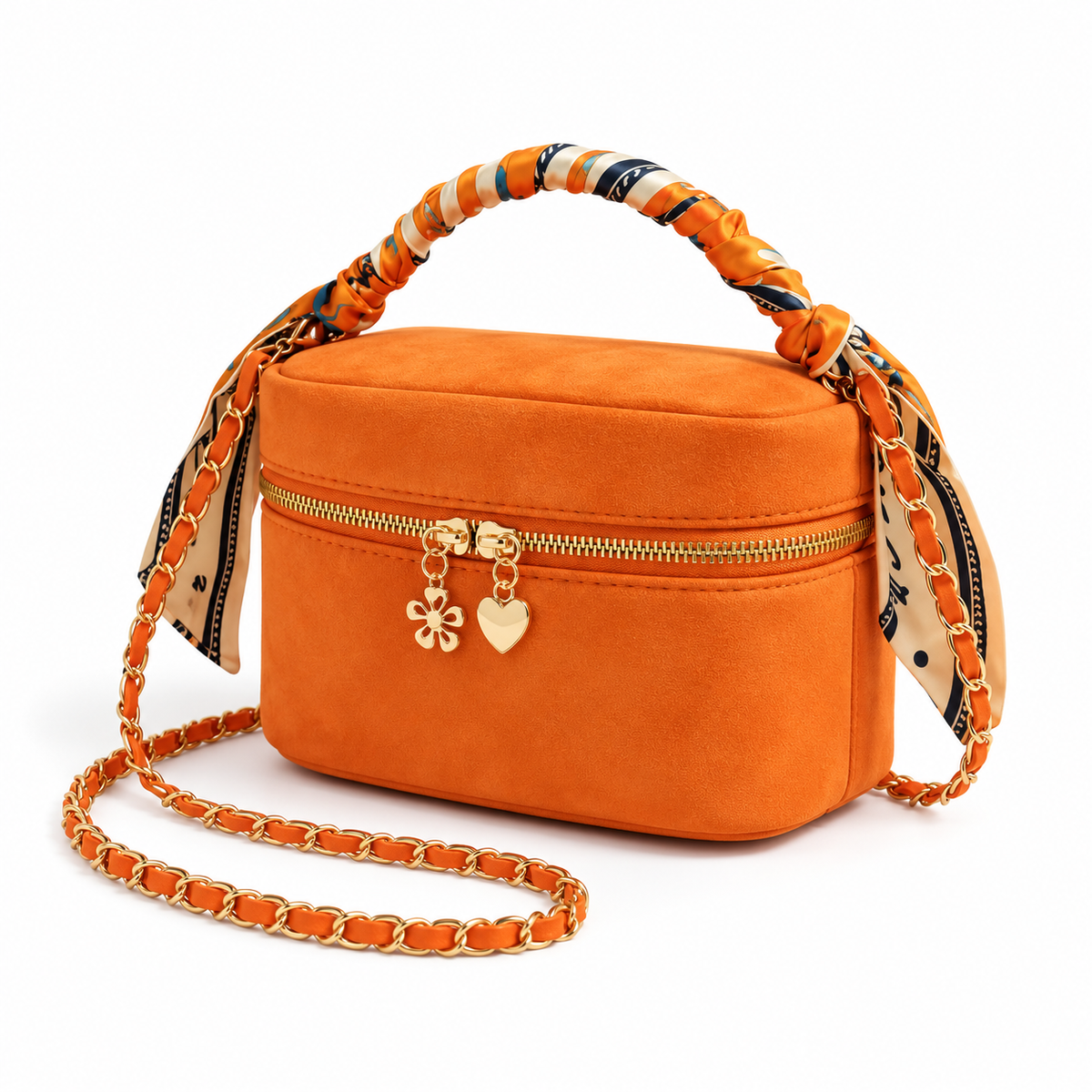 Orange Scarf Handle Crossbody Vanity Bag-3