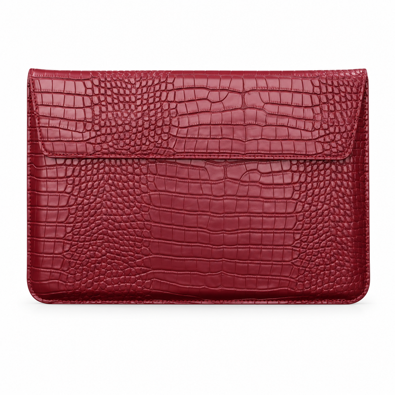 Burgundy Crocodile Embossed Leather Laptop Bag-4