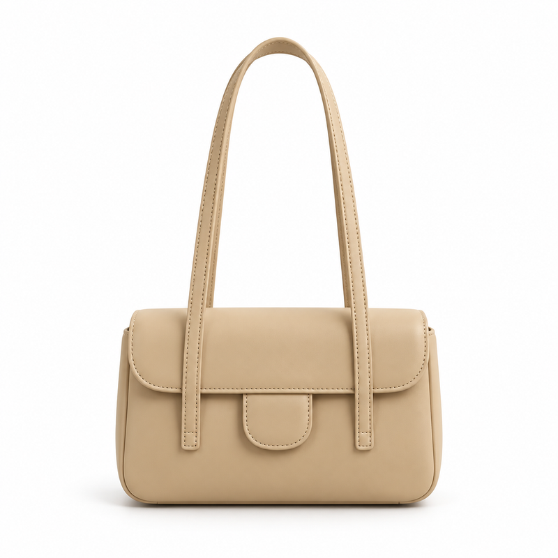 Elegant Beige Structured Shoulder Handbag Purse-2