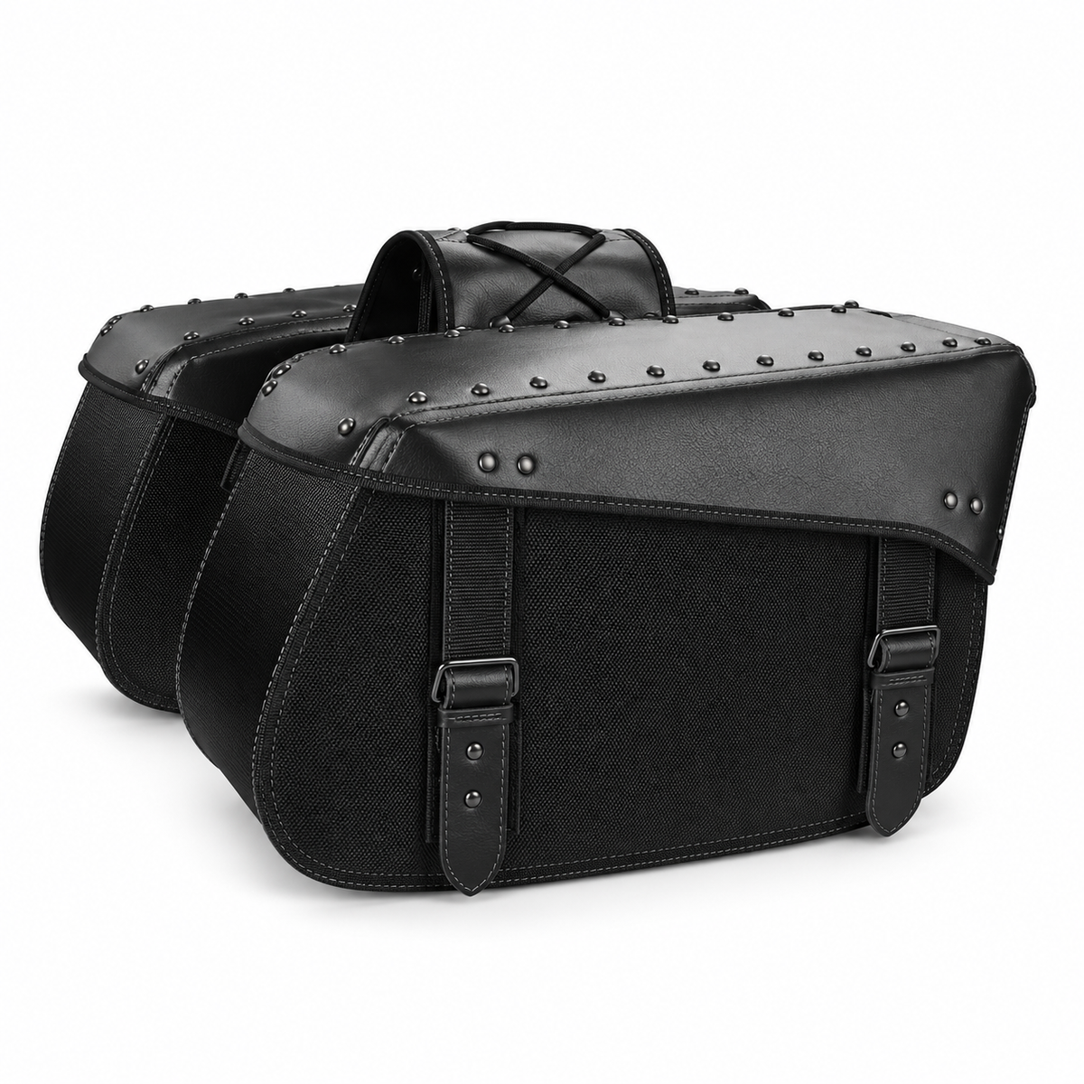 Black Studded Dual Motorcycle Saddle Bag-4