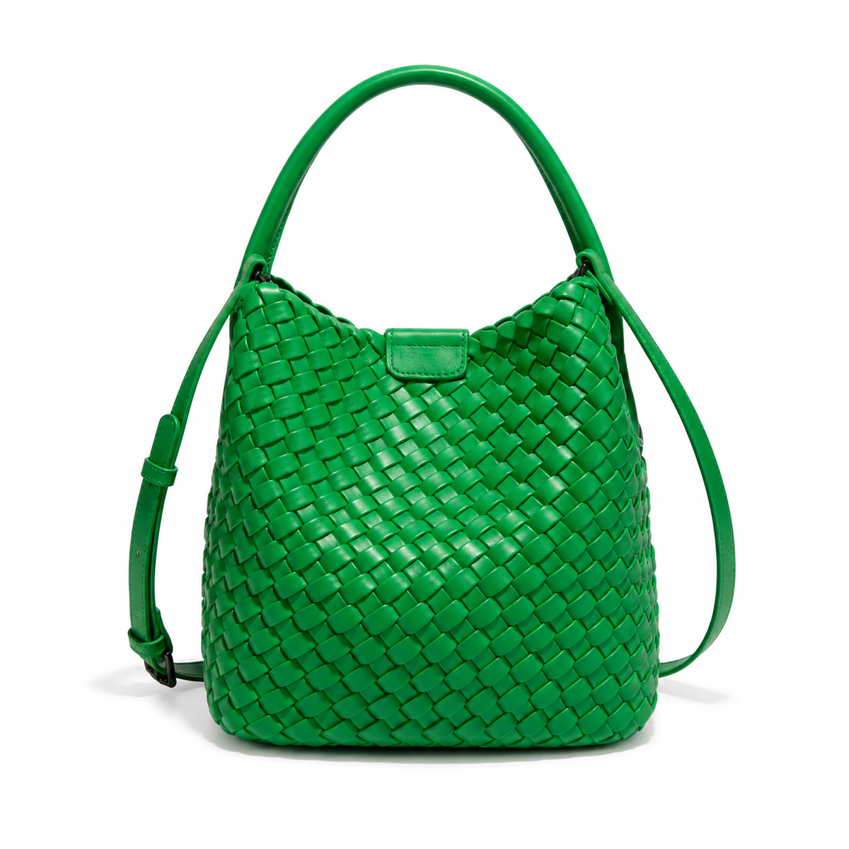 Vibrant Green Woven Bucket Shoulder Bag-2