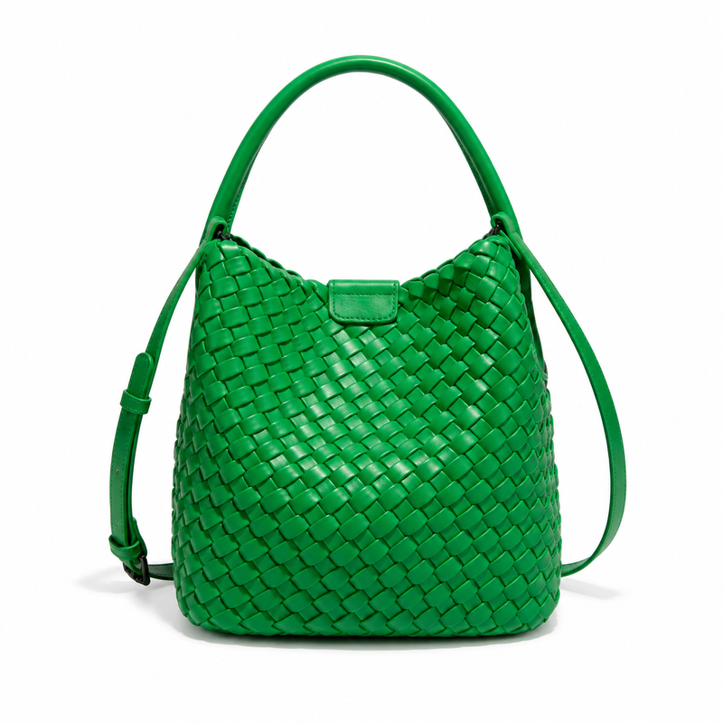 Vibrant Green Woven Bucket Shoulder Bag-2