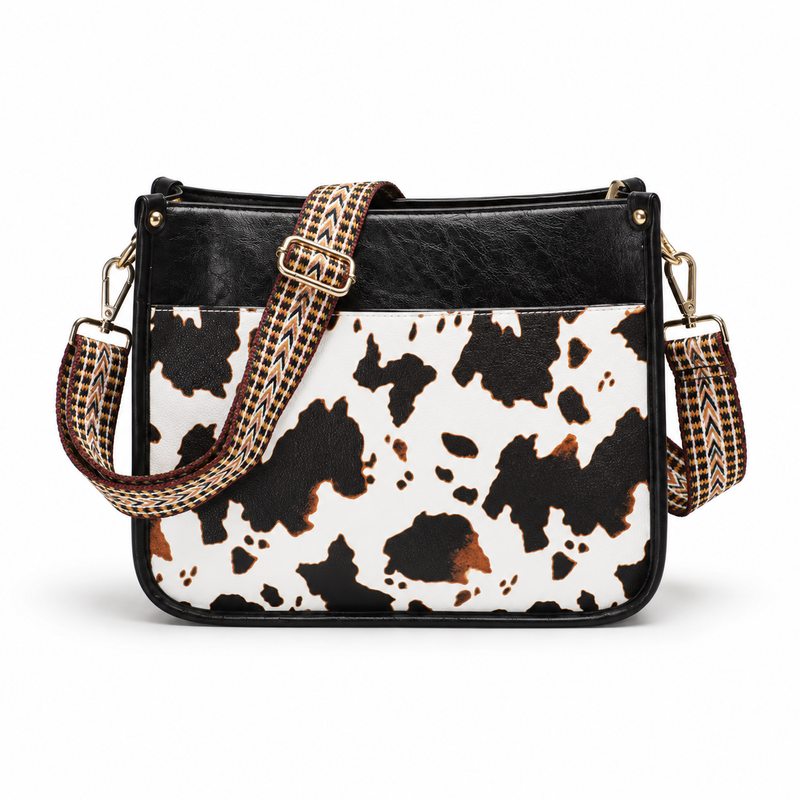 Black Cow Print Adjustable Crossbody Bag-2