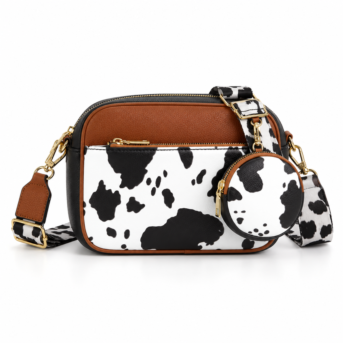 Caramel Cow Print Crossbody Bag Set-4