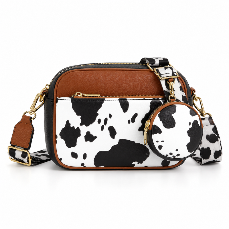 Caramel Cow Print Crossbody Bag Set-4